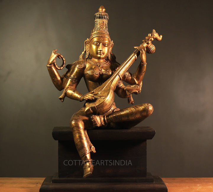 Brass Saraswati Vintage Finish