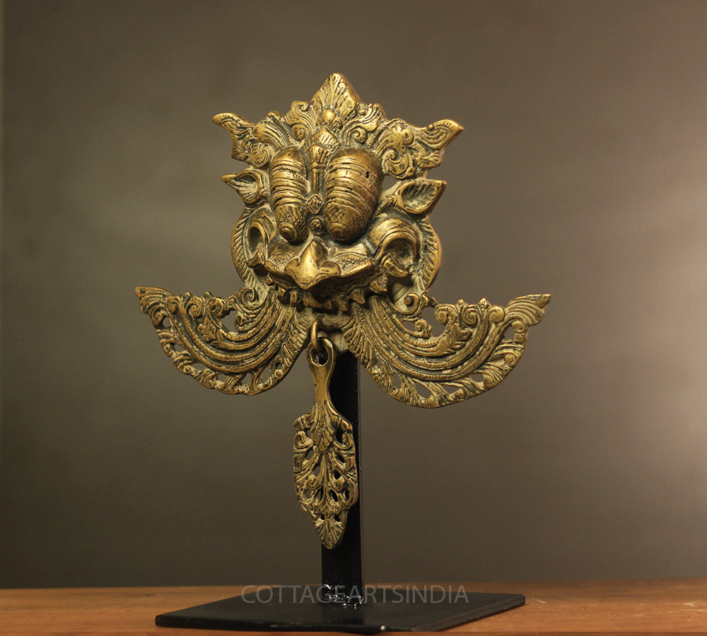 Brass Vintage Finish Kirtmukha Mask on Stand