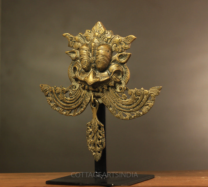 Brass Vintage Finish Kirtmukha Mask on Stand
