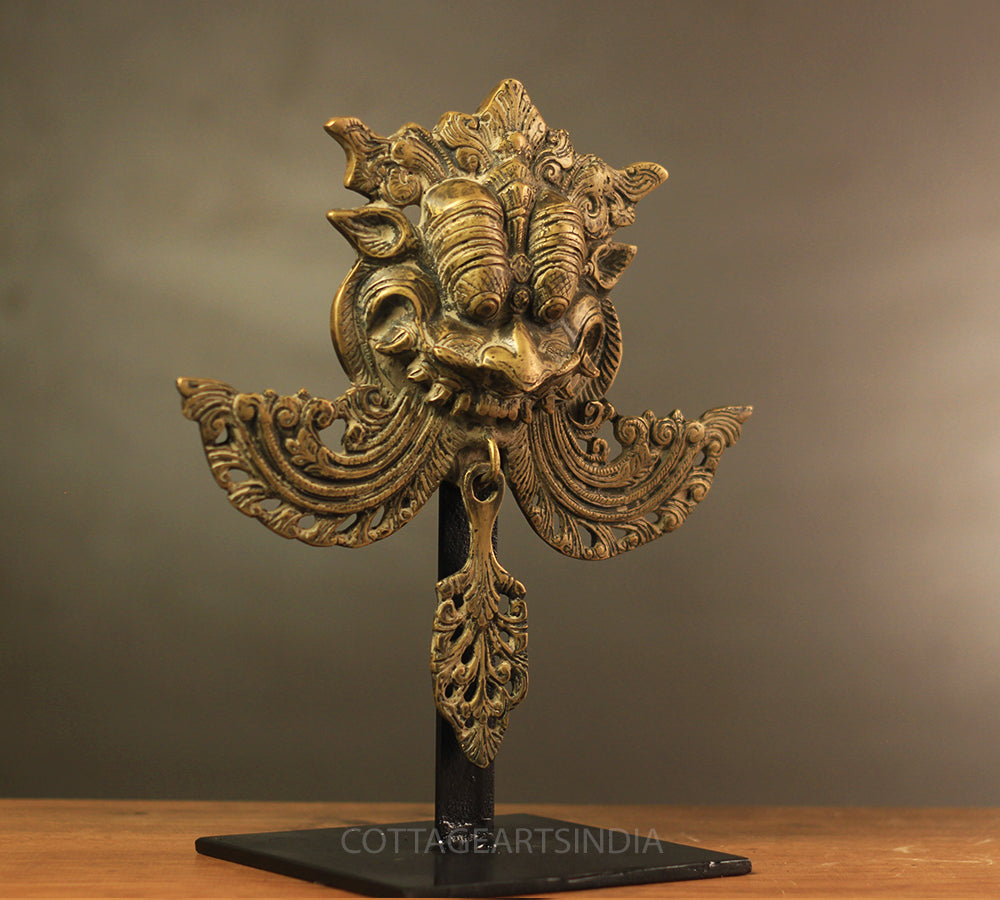 Brass Vintage Finish Kirtmukha Mask on Stand