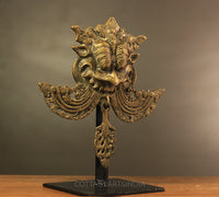Brass Vintage Finish Kirtmukha Mask on Stand