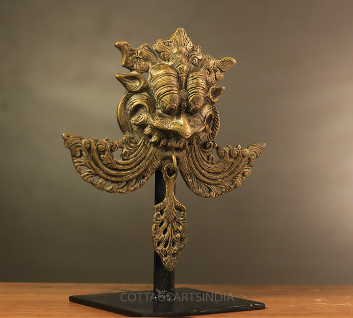 Brass Vintage Finish Kirtmukha Mask on Stand