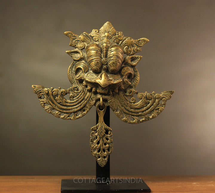Brass Vintage Finish Kirtmukha Mask on Stand