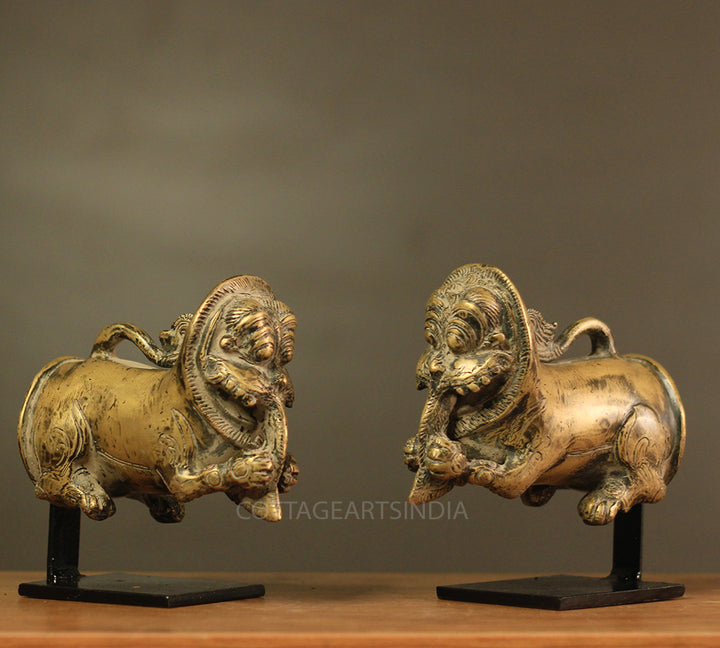 Brass Vintage Finish Palanquin Kirtimukha on Stand