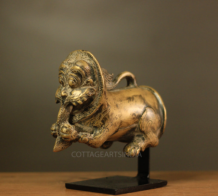 Brass Vintage Finish Palanquin Kirtimukha on Stand