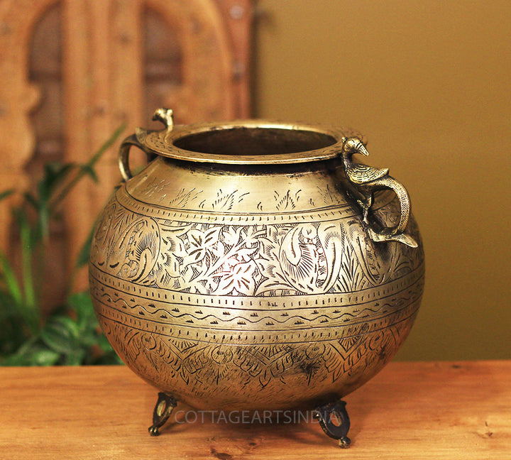 Brass Vintage Carved Planter