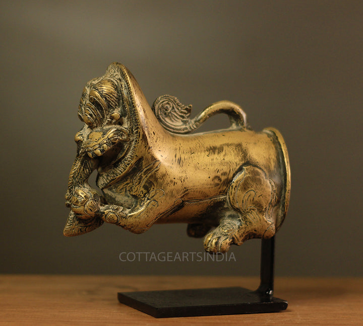 Brass Vintage Finish Palanquin Kirtimukha on Stand