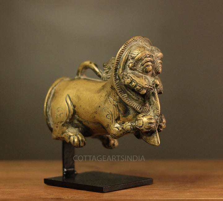 Brass Vintage Finish Palanquin Kirtimukha on Stand