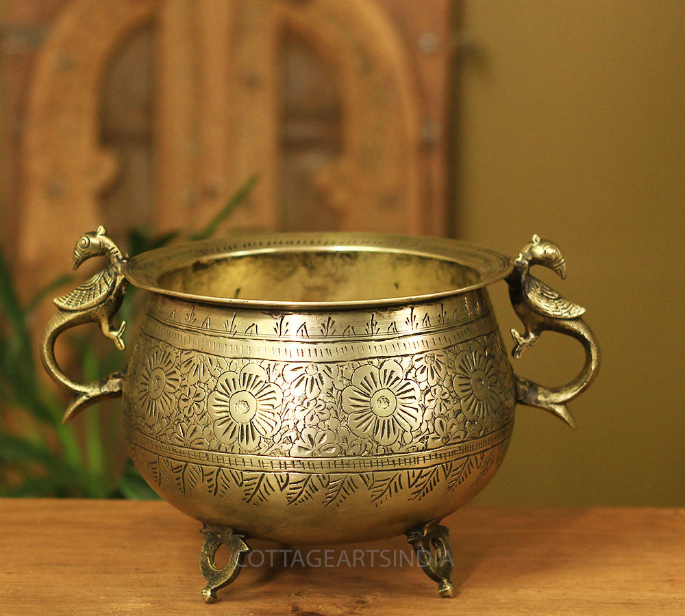 Brass Vintage Carved Planter