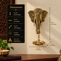 Handcrafted Brass Elephant Wall Hanging with Lotus Diya | Traditional Indian Wall Décor