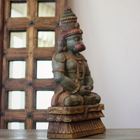 Handcrafted 23 " Wooden Hanuman in Meditative Posture