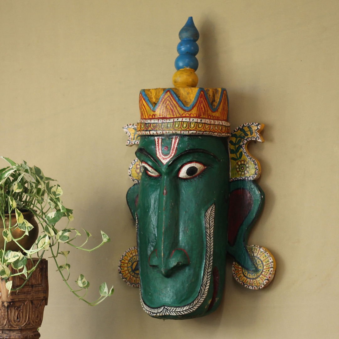 Vintage Odisha Wooden Folk Mask – Traditional Indian Folk Art