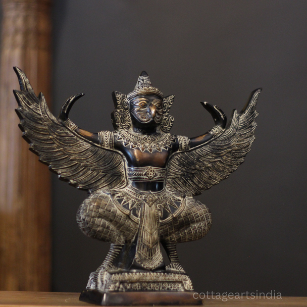 Brass Garuda Half Sitting Posture Antique Black Gold Finish