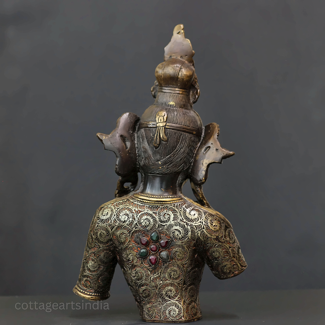 Brass Tara Bust: Filigree by Master Artisan Ram Kumar