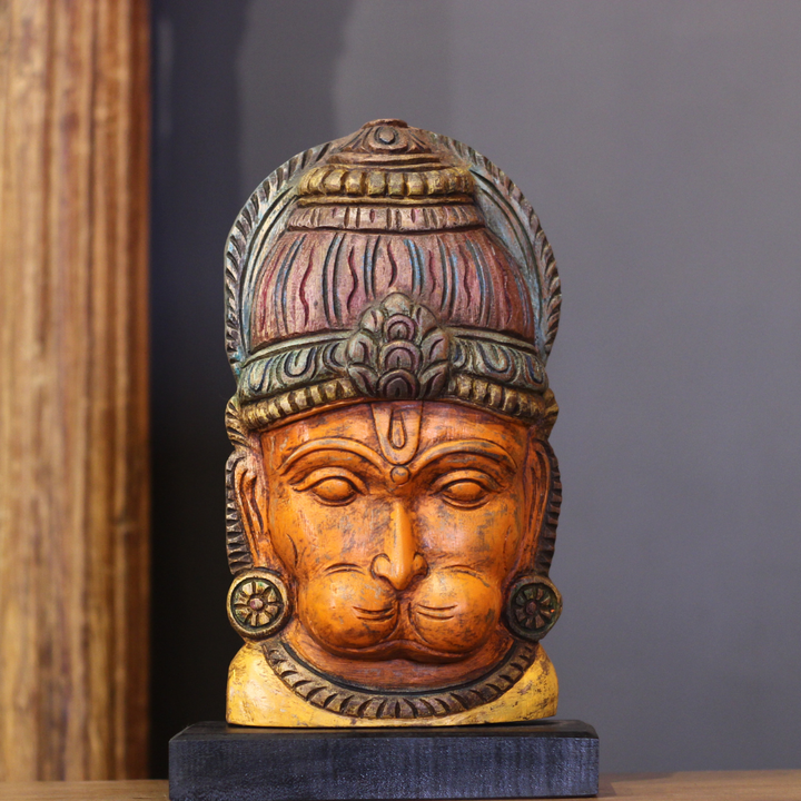 Wooden Hanuman Mask on Stand 12"