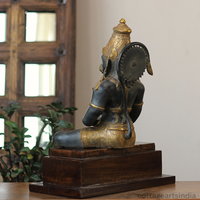 Brass Meditating Hanuman – Matte Black and Antique Gold Finish