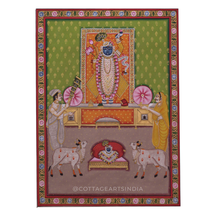 Shrinathji Pichwai Painting with Devotees and Cows