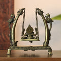 Blessing Lord Ganesha Seated on Parrot Swing | Brass Décor