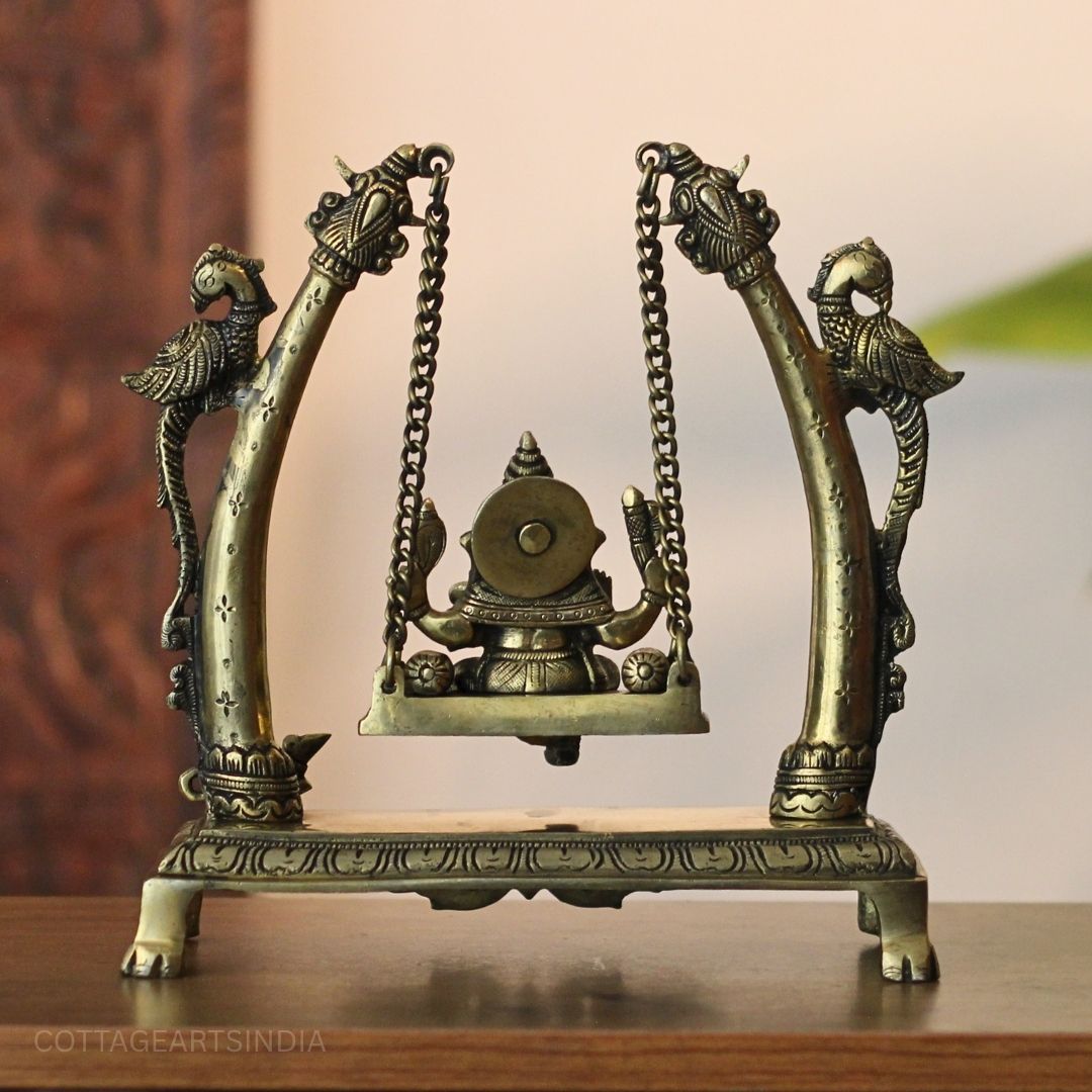 Blessing Lord Ganesha Seated on Parrot Swing | Brass Décor