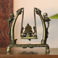Blessing Lord Ganesha Seated on Parrot Swing | Brass Décor