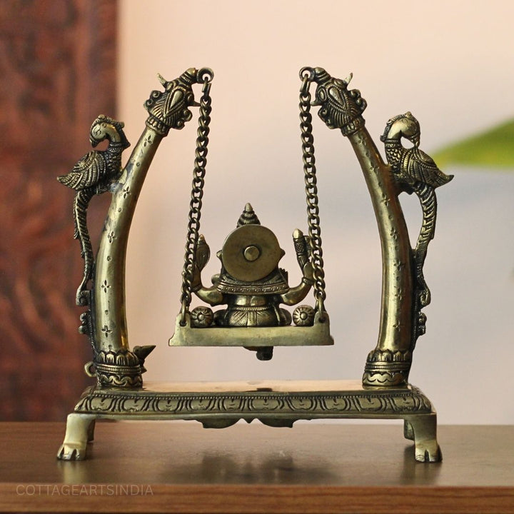 Blessing Lord Ganesha Seated on Parrot Swing | Brass Décor