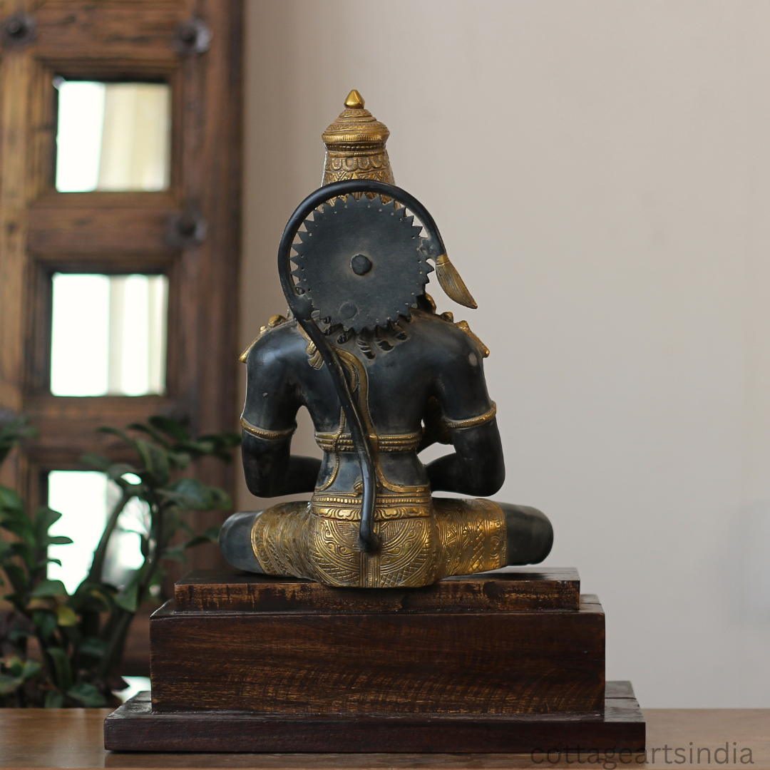 Brass Meditating Hanuman – Matte Black and Antique Gold Finish