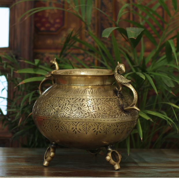 Brass Vintage Carved Planter