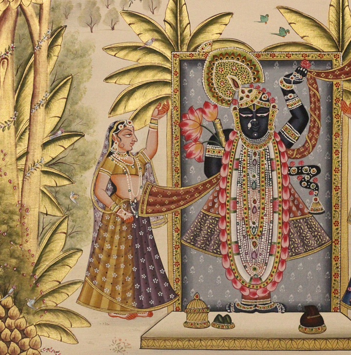 Shrinathji And Gopis In Golden Vrindavan