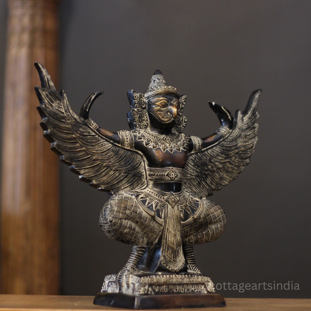 Brass Garuda Half Sitting Posture Antique Black Gold Finish