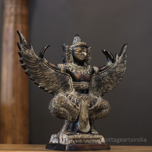 Brass Garuda Half Sitting Posture Antique Black Gold Finish