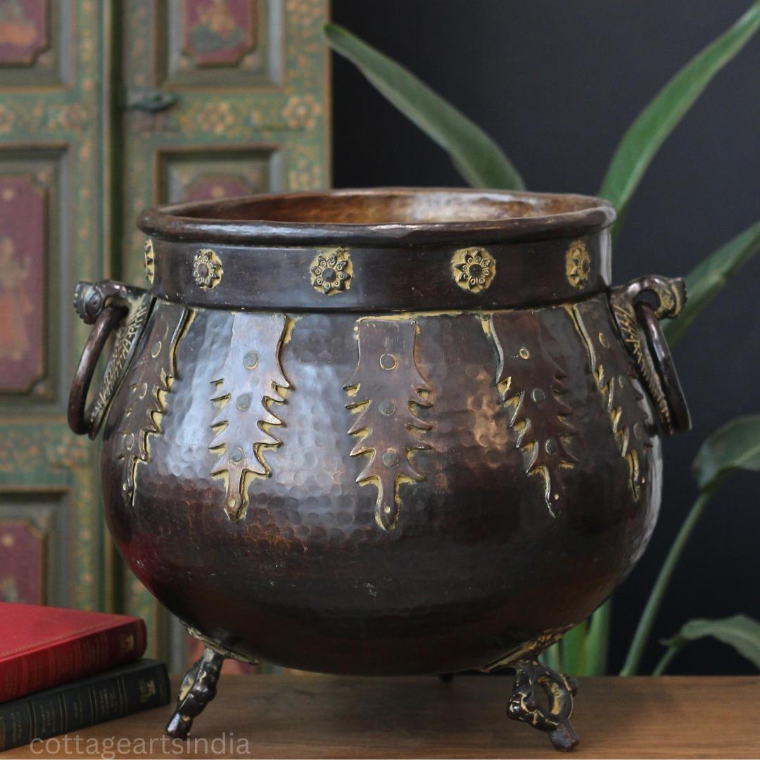 Vintage Brass Planter – Antique Repurposed Brass Pot