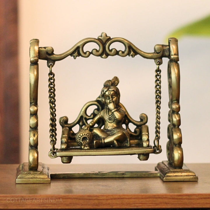 Baby Krishna on Jhula Brass Statue | Handcrafted Bal Gopal Swing Idol