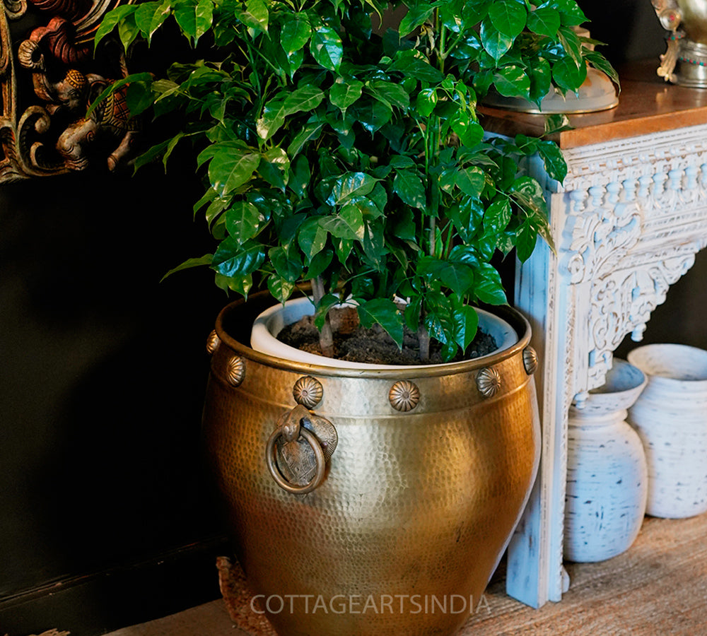 Brass Vintage Carved Planter