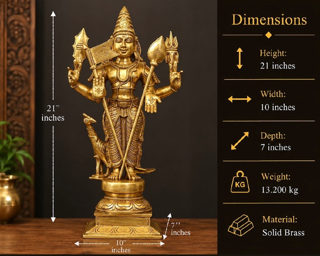 Brass Idol of Lord Murugan 21"