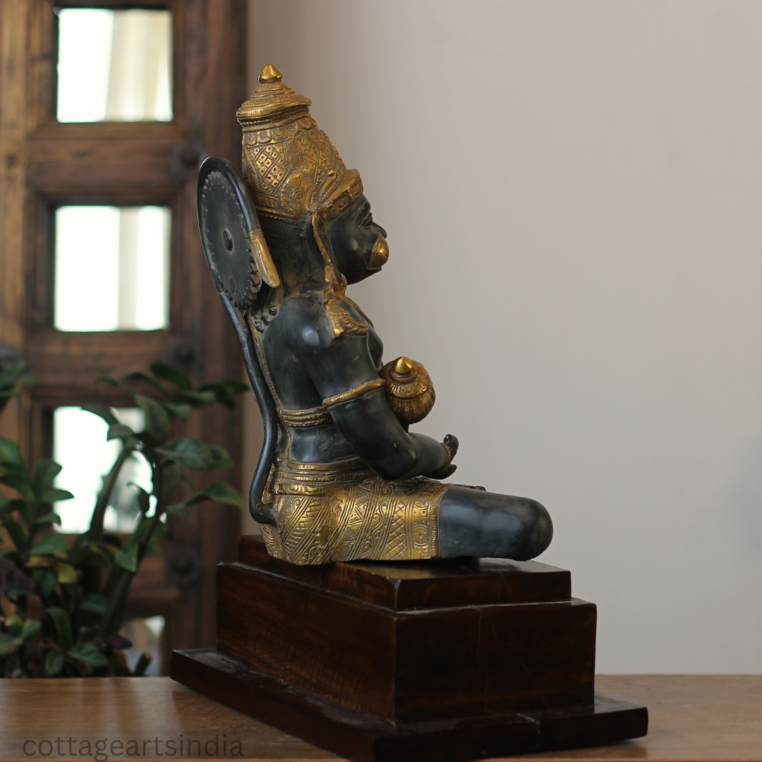 Brass Meditating Hanuman – Matte Black and Antique Gold Finish