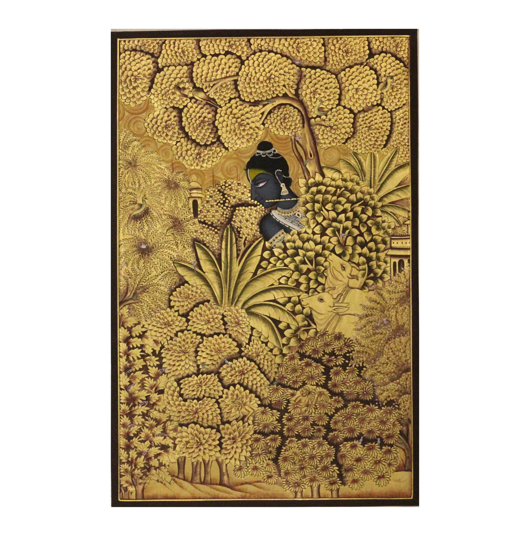 Golden Krishna Wall Art Pichwai Style Miniature Painting