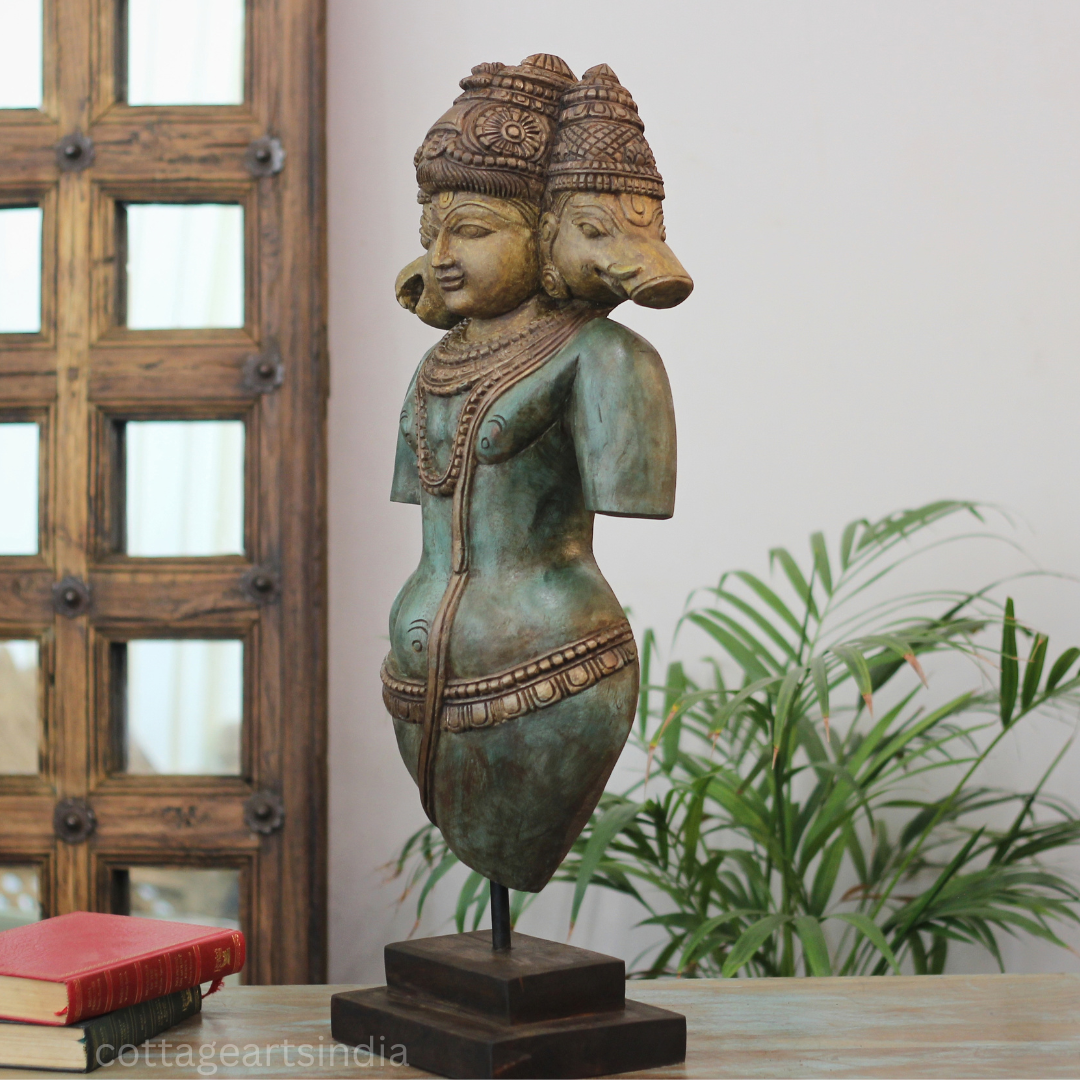 Handcrafted Wooden Vaikuntha Vishnu with Narasimha & Varaha