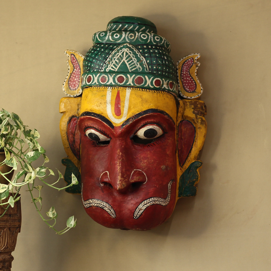 Vintage Odisha Wooden Folk Mask – Traditional Indian Folk Art