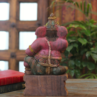 Handcrafted Sitting Wooden Ganesha Playing Shehnai