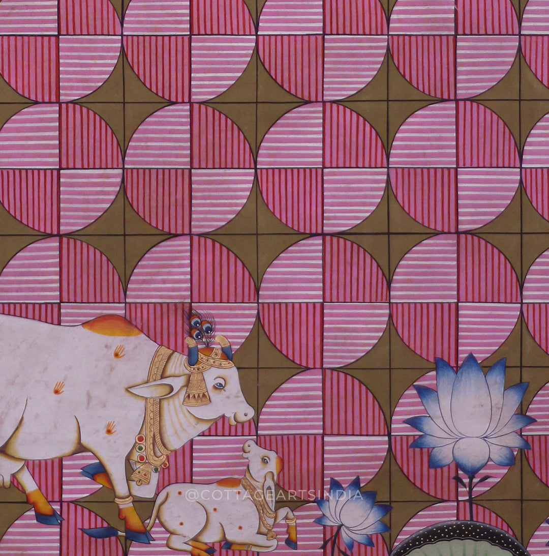 Pichwai Painting Cow and Lotus