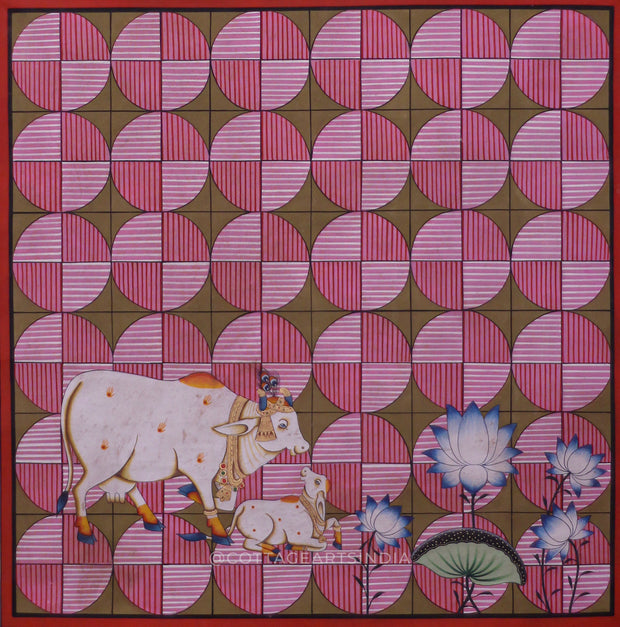 Pichwai Painting Cow and Lotus
