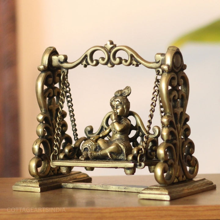Baby Krishna on Jhula Brass Statue | Handcrafted Bal Gopal Swing Idol