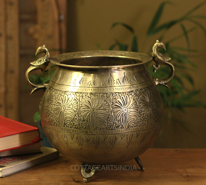 Brass Vintage Carved Planter