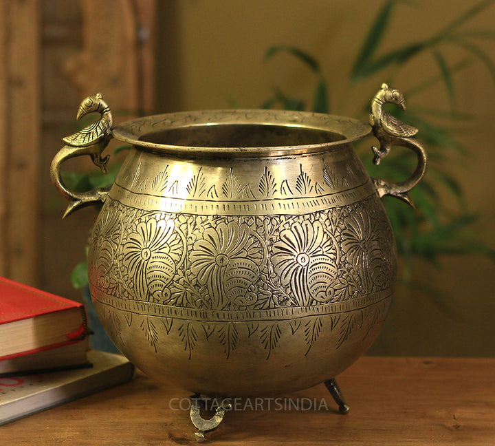 Brass Vintage Carved Planter