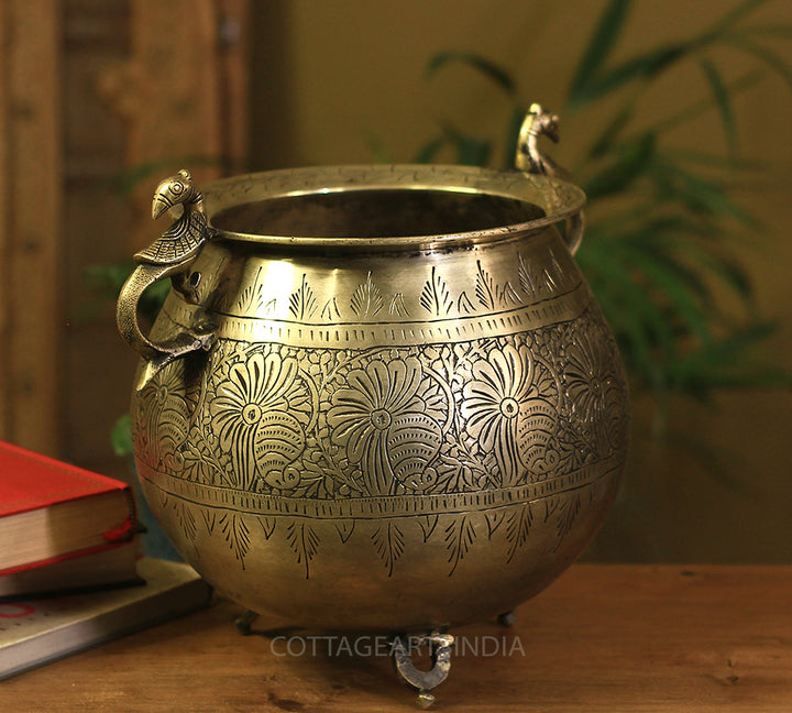 Brass Vintage Carved Planter
