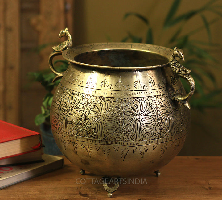 Brass Vintage Carved Planter