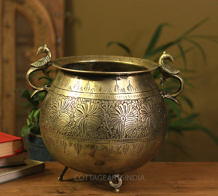 Brass Vintage Carved Planter