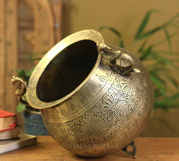 Brass Vintage Carved Planter