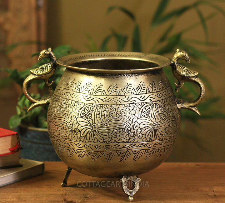 Brass Vintage Carved Planter