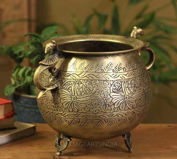 Brass Vintage Carved Planter